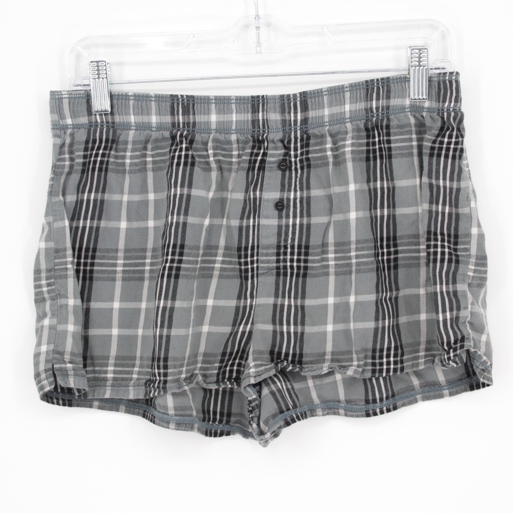 Pink Victoria's Secret Women's Gray Plaid Flannel Sleep Shorts Size Small